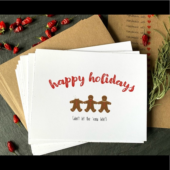 🦄 Covid holiday cards — set of 10, handcrafted, gingerbread cookie design - Picture 1 of 7